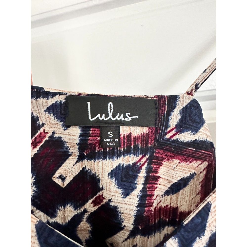 Lulus Tahiti Sweetie Ikat Dress, Navy Blue and Beige, Size Small - Picture 6 of 8